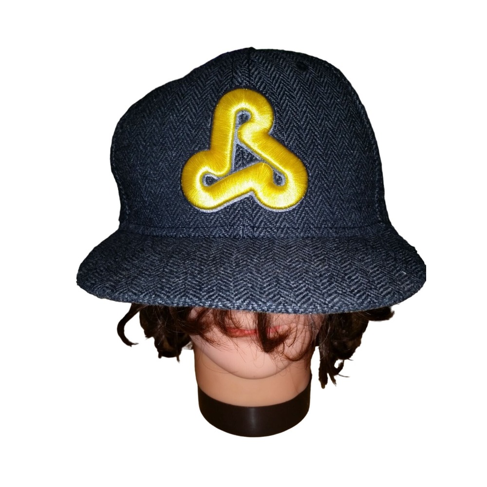 Flat Fitty‎ Rehab Snapback Hat Cap Gray Herringbone Tweed Thick Yellow Logo Flat